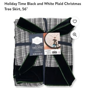 Holiday Time Black and White Plaid Christmas Tree Skirt, 56"